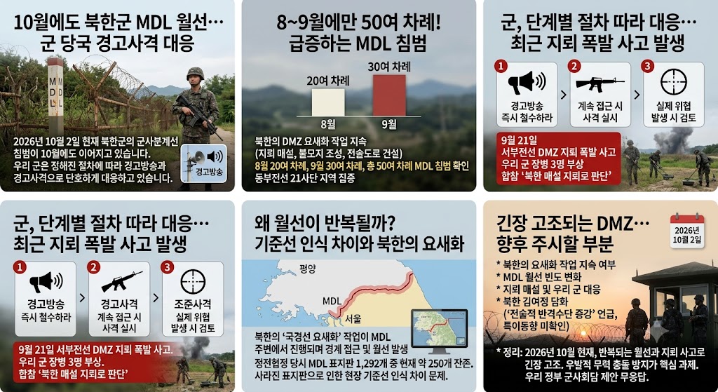 북한군 10월에도 MDL 월선…우리 군 경고사격과 최근 상황 정리