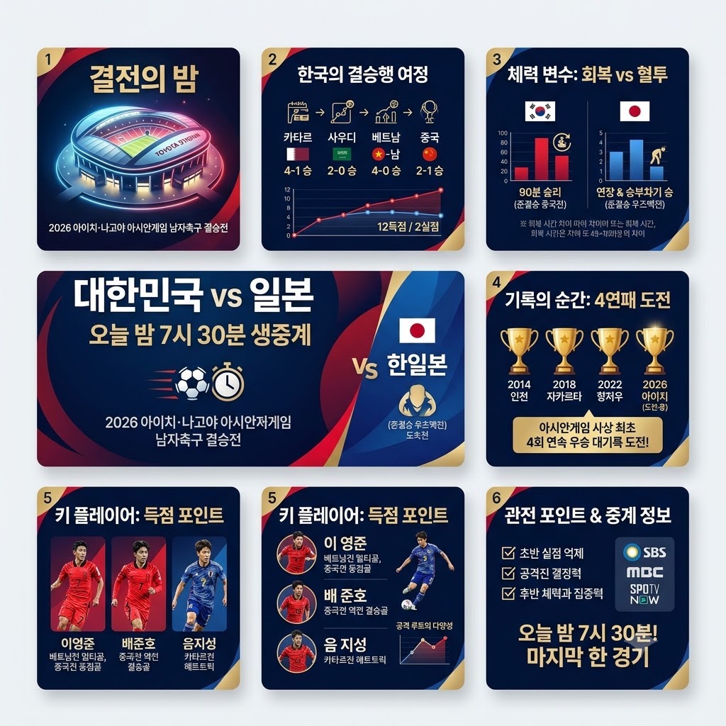 2026 아시안게임 오늘의 핵심|한일전 4연패 도전과 마지막 메달 레이스